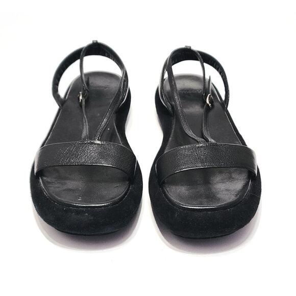 Theory Strappy Sandals Black Leather Size 7 Slingback Platform Comfort Shoes - Picture 6 of 9